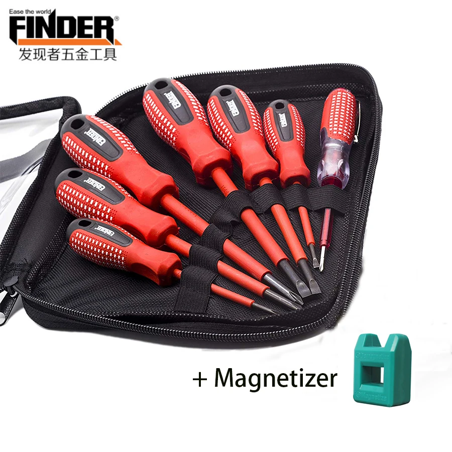

Finder 7Pcs Insulated Screwdriver Bit Set Chrome Vanadium Slotted Magnetic Screwdriver Plastic Handle with bag Multitul Tools