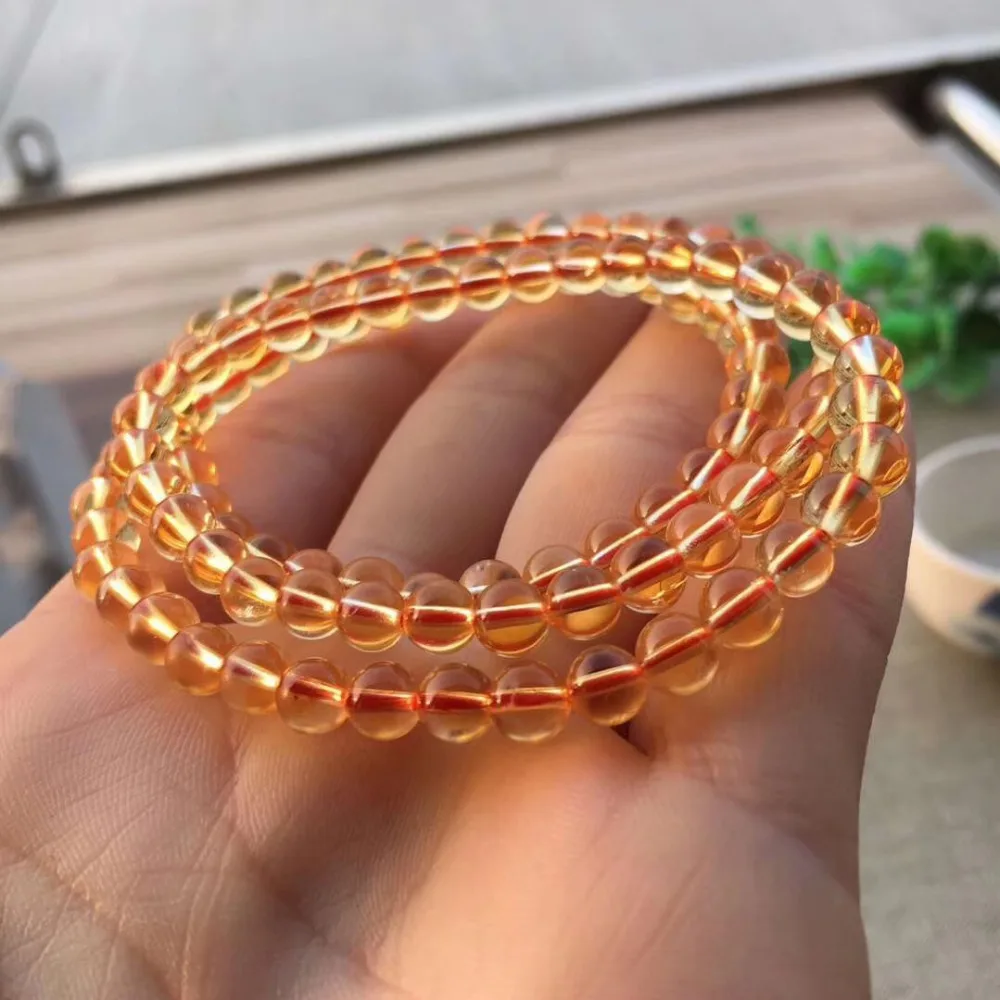 Genuine Natural Yellow Citrine Round Beads Bracelet Women Men Gemstone 6mm 3 Laps Beads Fashion Wealthy Stone Gift AAAAA