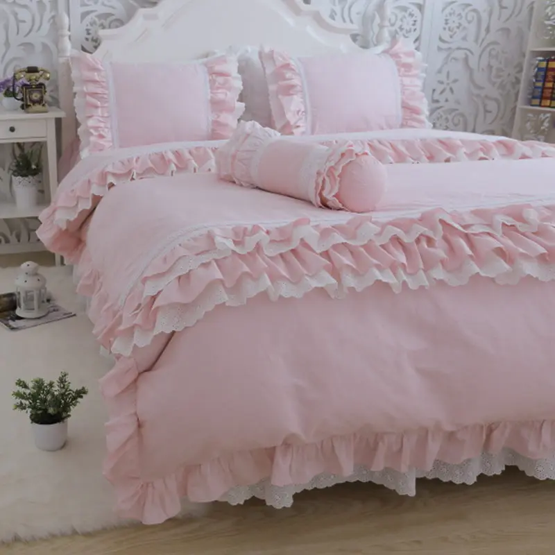 

Amazing luxury bedding set queen size embroidery big ruffle lace duvet cover bed sheet bedskirt princess bed linen pillow case