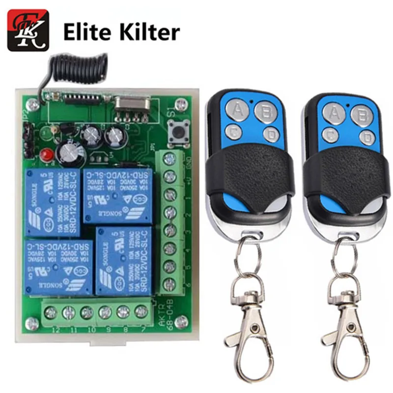 

12V 4 Channel 1 Receiver + 2 Transmitter Wireless Remote Control Switch Adjustable For Garage Door Window Lamp