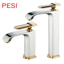 Wholesale Brass Deck Mounted Basin Faucet Single Handle Bathroom Mixer Tap Hot Cold Sink Faucet Rotation Spout,Chrome and Gold. solid brass bathroom sink faucet single handle waterfall spout basin mixer tap hot and cold water faucet deck mounted