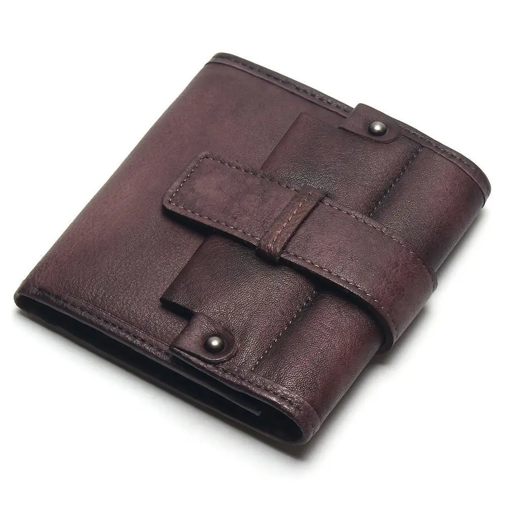 

Men's leather short wallet Vintage top layer leather multi-card position two fold oil wax leather cross section business wallet