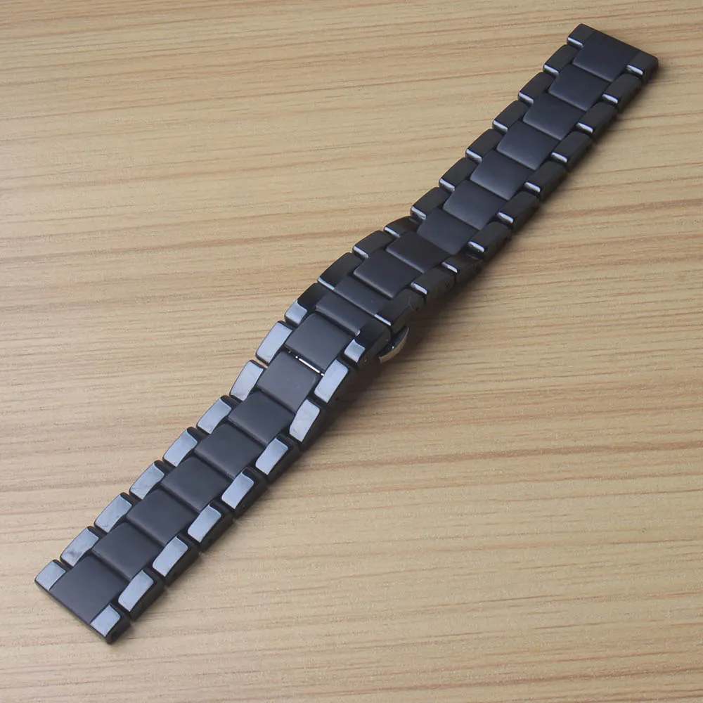 Керамический ремешок для часов Ремешок для часов черный браслет наручные часы полосы 20 мм 22 мм Бабочка Пряжка для samsung gear S2 S3 матовый полированный
