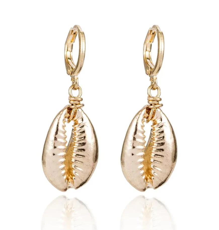 gold shell 01 Boho золото цвет микс дизайн ювелирные кольца минималистичный круг крест Лунная ракушка кулон серьги для женщин сплав тренд хип хоп рок - Окраска металла: gold shell 01