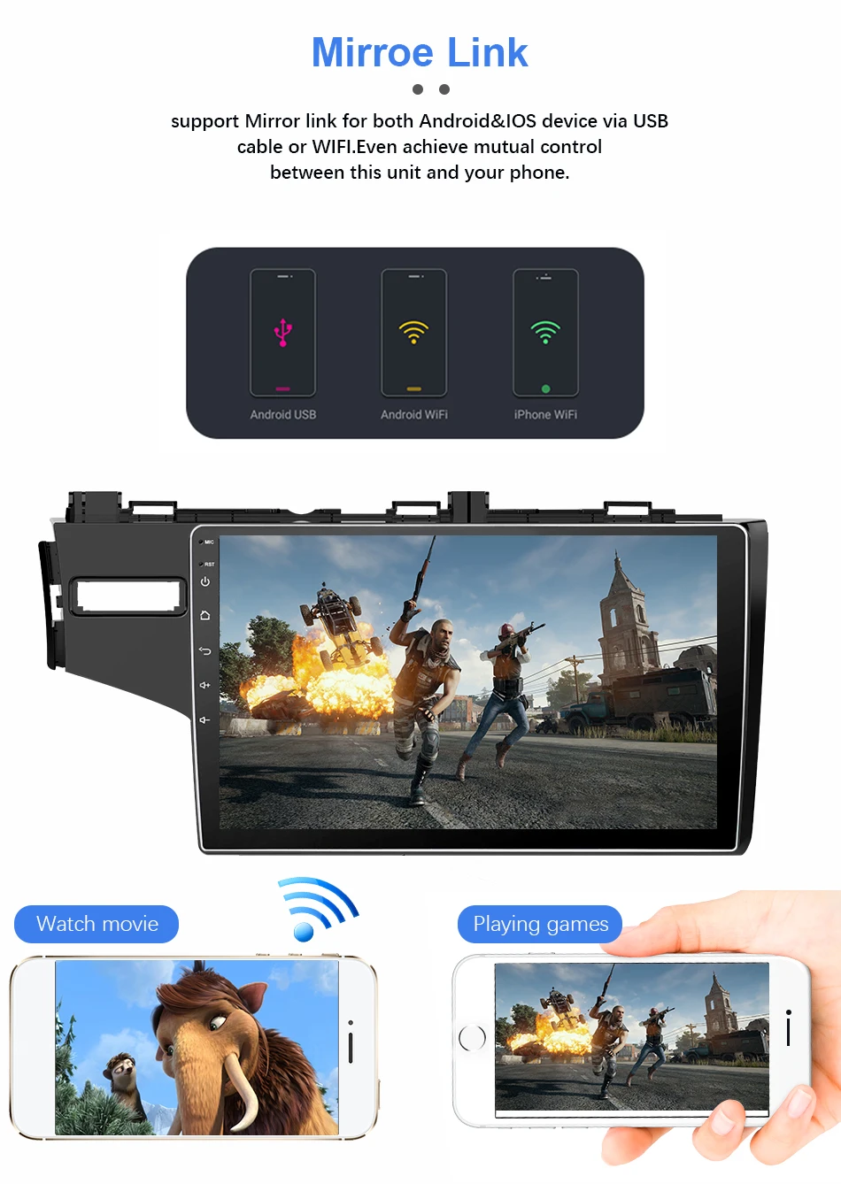 Top Eunavi 10.1" Android 9.0 2 DIN Car Auto Stereo For 2014 2015 HONDA JAZZ FIT Right Hand Drive Radio GPS Multimedia PX6 4G+32G 11