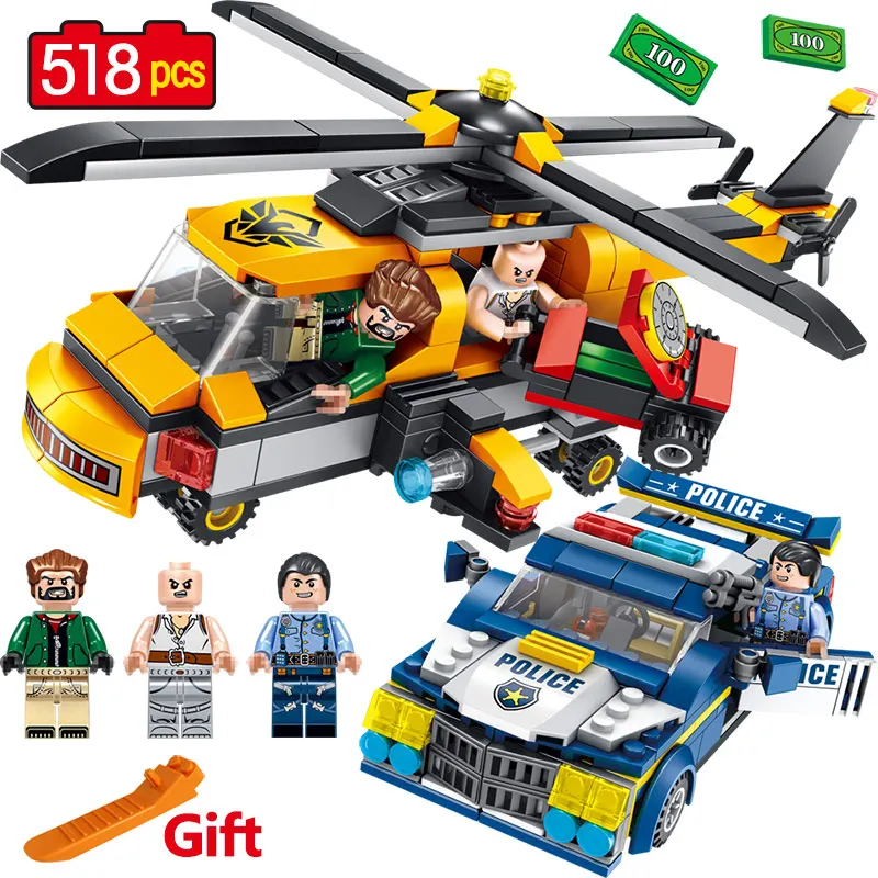 

City Police Series Military Helicopter High Speed Car Hunt Action Figures Model Building Bricks Blocks Toys For Children