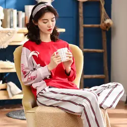 Женская Весенняя Новинка 2019, Хлопковая пижама, Осенние Полосатые брюки с длинными рукавами, корейский красивый мультяшный женский