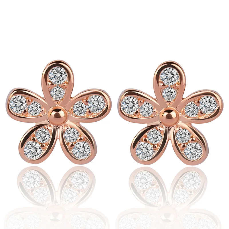 

Fashion Flower Stud Earrings for Women Rose Gold Jewelry AAA Zircon Simple Earrings Wedding Party Luxury Wild Christmas Gift