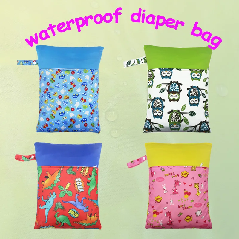 1PC Reusable Waterproof Printed PUL Diaper Wet Bag Double Pocket,Cloth