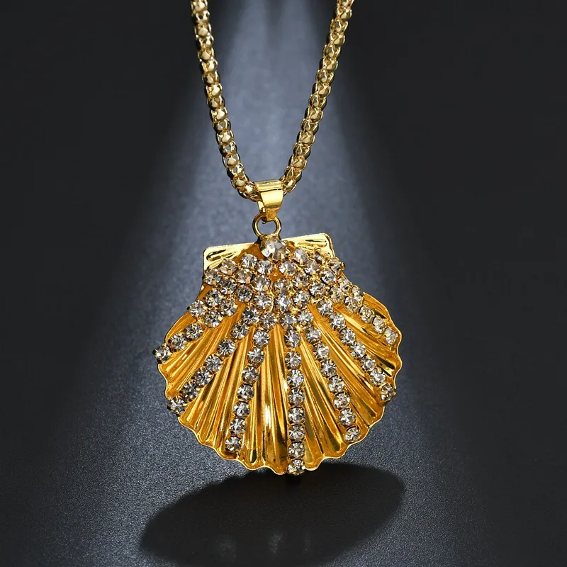fashion popcorn chain shining Crystal stone Shell pendant Necklace