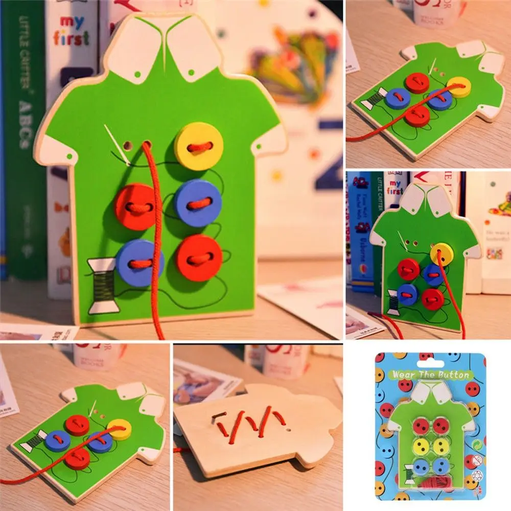 

Kids Montessori Educational Toys Children Beads Lacing Board Wooden Toys Toddler Sew On Buttons Early Education Teaching Aids