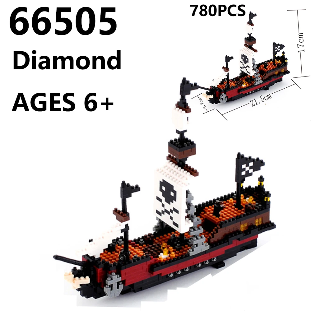 

Caribbean Pirate Skull Ship Boat 3D Model 780pcs Mini DIY Building Diamond Blocks Bricks Toy