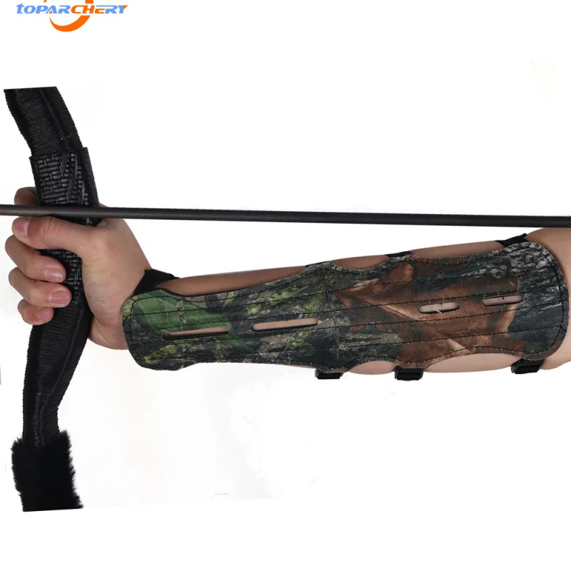 Adjustable Leather 4 Strap Camo Target Archery elbow support arm guard