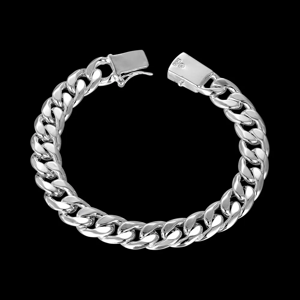 

Men's Jewelry High Quality 925 stamped silvered 10mm chain 8 ''21cm bracelet male gift board Bags free