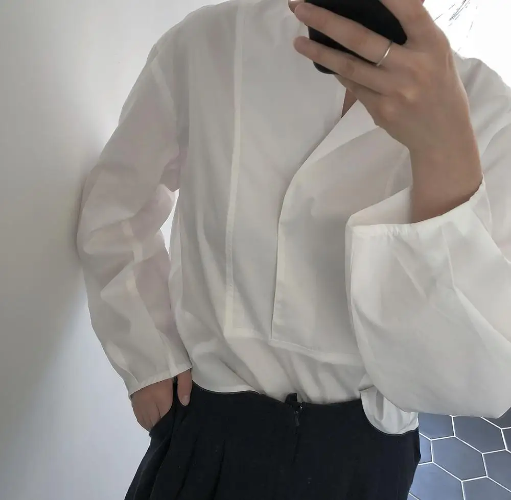 2019 весна корейский стиль Винтаж длинный рукав женщины рубашки пуловер свободная короткая рубашка женская белая блузка Blusas Mujer De Moda