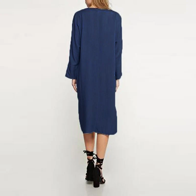 2019 Women Straight Denim Blue Jean Shirt Dress Long Sleeve Vintage Retro Summer Sweatshirt Baggy Dress Plus Size Vestidos