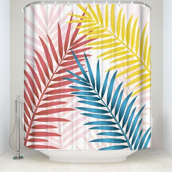 

New Arrival Waterproof Tropical Plants Pattern Shower Curtain Polyester Fabric Colorful Bathroom Curtains for Home Decorations