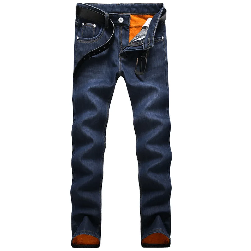 Kopen 2019 Mens Winter Blauw Fleece Jeans Gevoerd Stretch Denim Warm Jeans Voor Mannen Designer Slim Fit bikrer jeugd Jeans 28  38