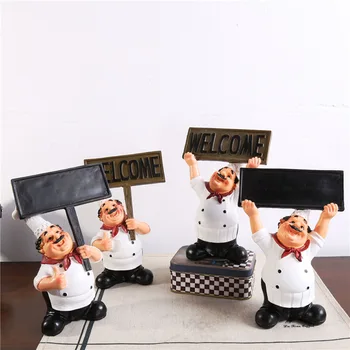 

American Style Chef Statue Show a Card Welcome Miniature Figurine Blackboards Model Kitchen Coffee Decoration Ornaments YWWX44