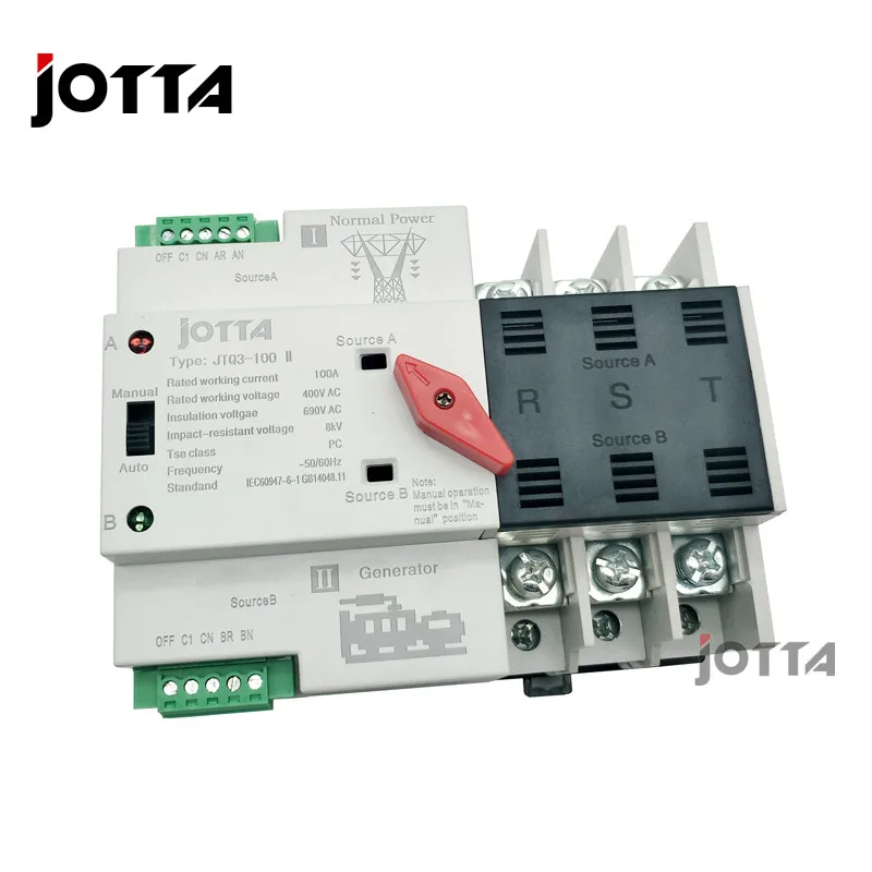 

W2R-3P Mini ATS Automatic Transfer Switch 100A 3P Electrical Selector Switches Dual Power Switch Din Rail Type ATS