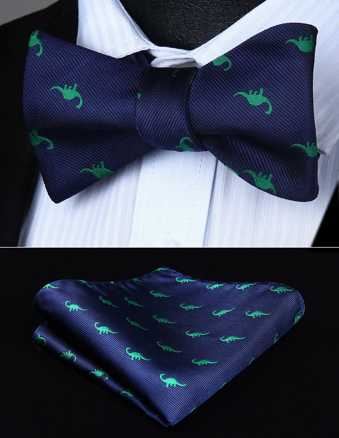  BGA08VS Navy Bule animal Bowtie Men Butterfly Silk Self Bow Tie handkerchief set