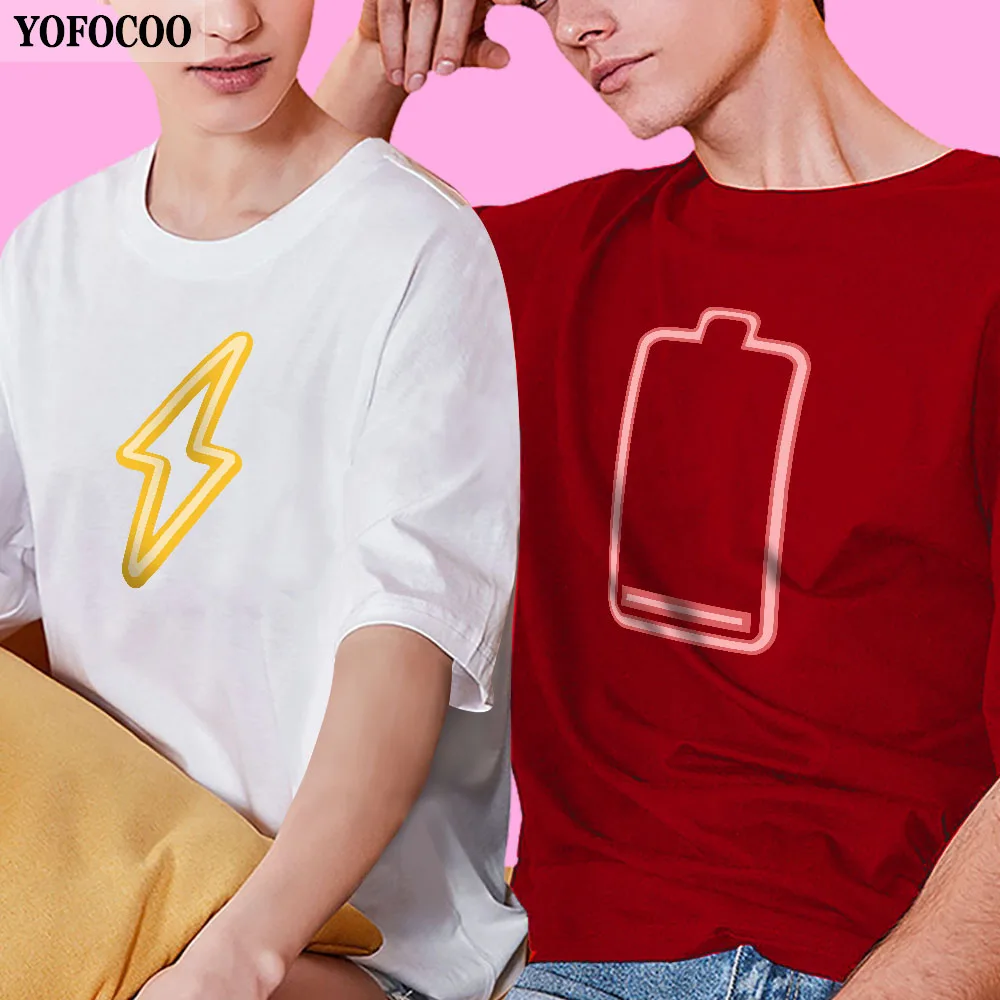 

YOFOCOO Women Men Valentines Gift Printing Couple Summer Matching Clothes Attraction Couple O-Neck T-Shirt for Lovers
