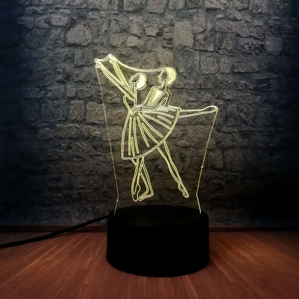 Новинка изящная любовь для девочек и мальчиков танцев 3D лампа ночник USB