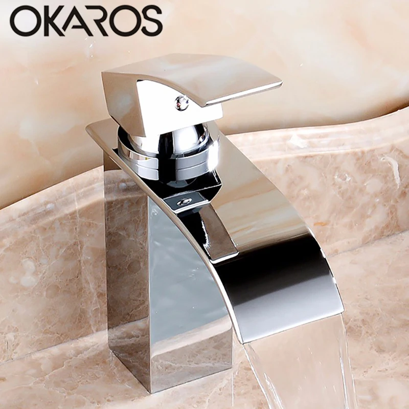 OKAROS Bathroom Basin Faucet Waterfall Faucet Chrome Black Finish Brass Hot Water Single Handle Vessel Basin Tap Mixer Torneira OKAROS Bathroom Basin Faucet Waterfall Faucet Chrome Black Finish Brass Hot Water Single Handle Vessel Basin Tap Mixer Torneira