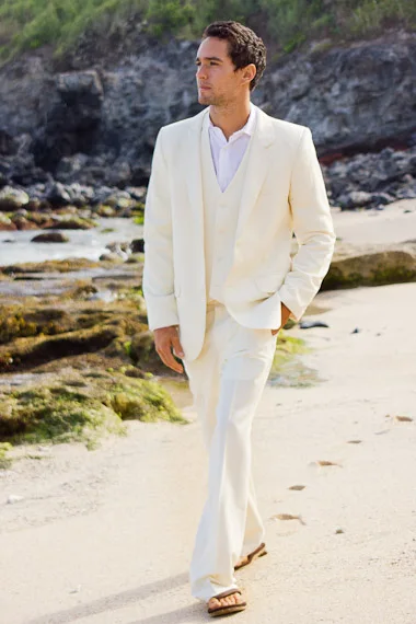 2017 Ivory Yellow Men Suit Casual Beach Wedding Groom Tuxedo Best