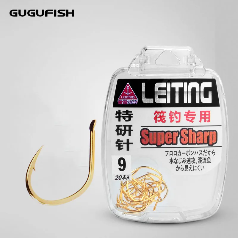 

GUGUFISH 20 Pcs/Box Gold Barded Raft Fishing Hooks Barbed hooks Imported Japan Carbon Steel