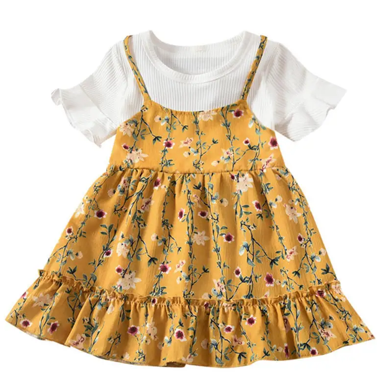 New dress cotton Toddler Baby Kids Girls Fly Sleeve Ruched Floral Flowers Print Dresses Clothes dress girl summer 2019 B26$ (4)