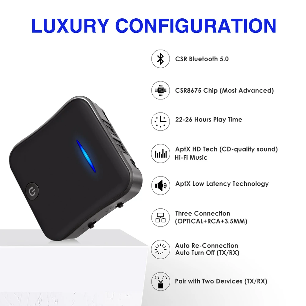 Bluetooth Trasmettitore Ricevitore 5.0 Adattatore Wireless CSR8675 Aptx HD Adattatore Ottico Toslin
