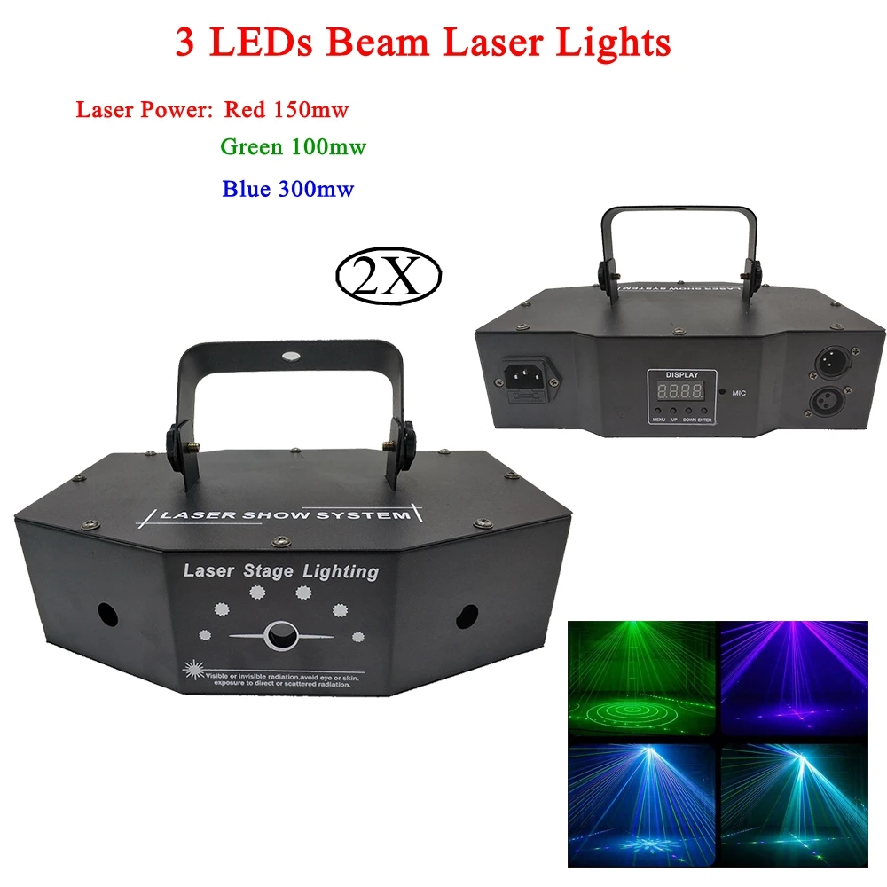2Pcs/Lot RGB Full Color Scan 3 Lens Beam Laser Projector Lights DJ KTV Home Xmas Christmas Party Disco LED Stage Lighting | Освещение