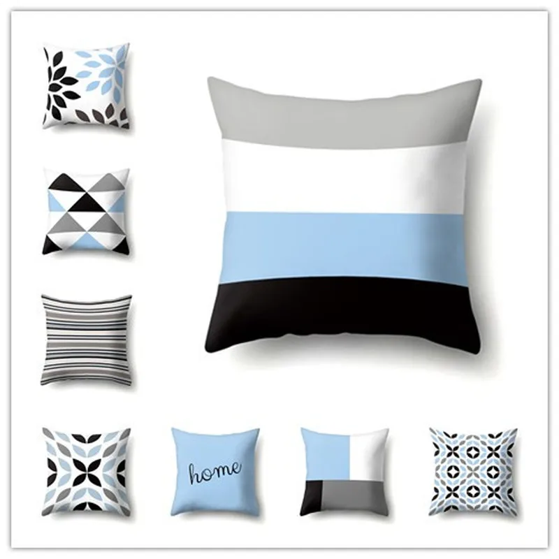 Классическая светло-голубая и белая наволочка из полиэстера с геометрическим рисунком, наволочка для дивана, подушка под поясницу наволочка