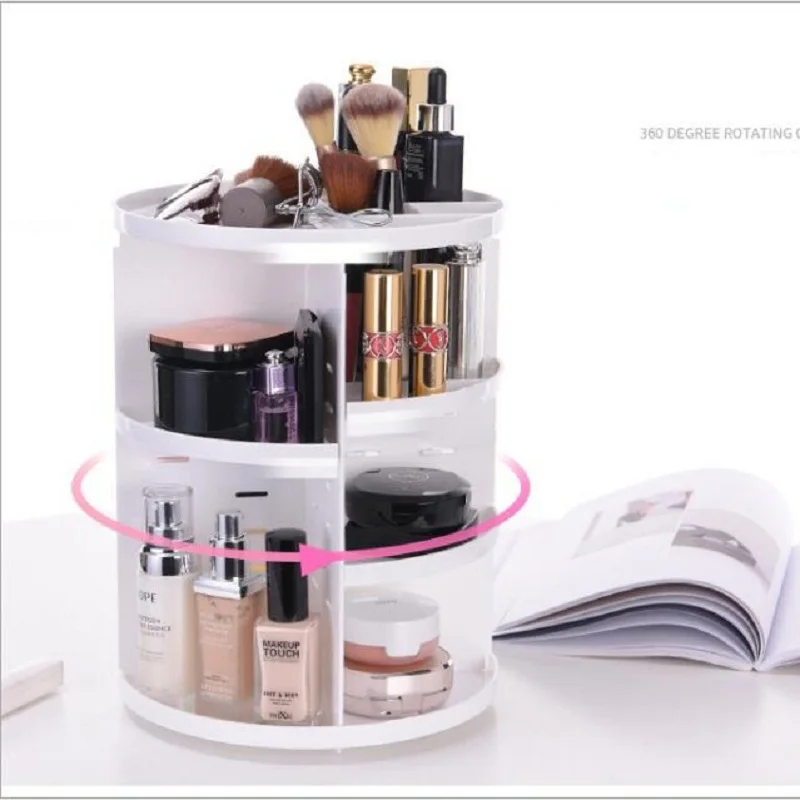 Fashion 360-degree Rotating Makeup Organizer Box Brush Holder Jewelry Organizer Case Jewelry Makeup Cosmetic Storage Box