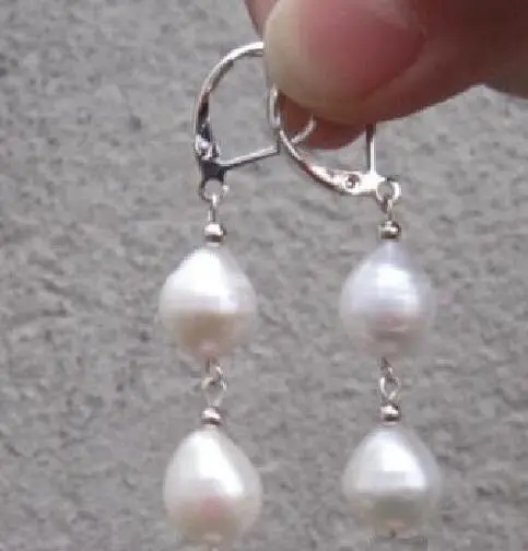 

Free shipping HOT HUGE AAA 10-12mm drop white south sea pearl earrings 925silver