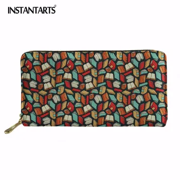 

INSTANTARTS Fashion Women Long Wallet Book Print Card Coin Purse Woman Female Leather Zipper Clutch Carteras Money Bags Mujer