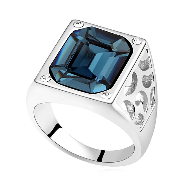 

Brand Jewelry Vintage Antique White Gold Color Crystals From Swarovski Ring Big Square Stone Finger Ring Women Male Men Jewelry