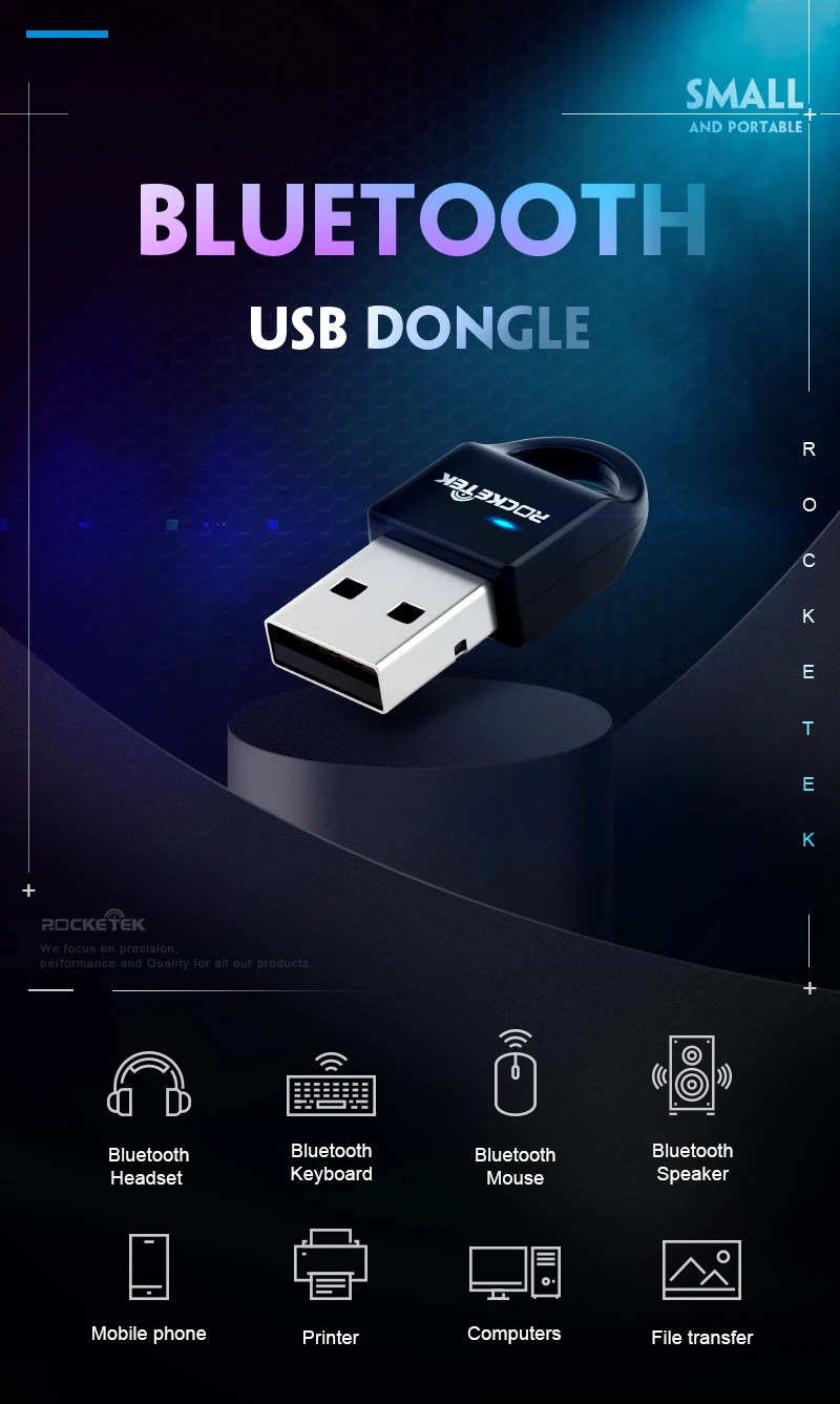 Rocketek Bluetooth адаптер USB Dongle для компьютера PC беспроводной мышь, bluetooth, динамик 4,0 музыкальный приемник USB Bluetooth адаптер