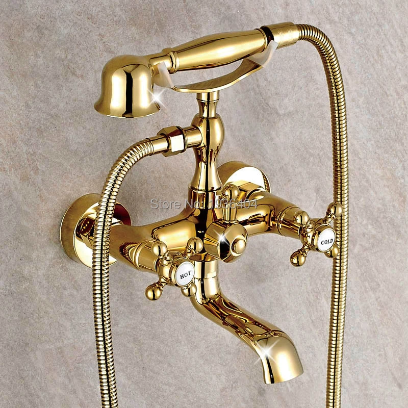 Роскошный Золотой латунный Смеситель для ванной комнаты, смеситель для ванны, настенный ручной душевой комплект, набор душевых смесителей SF1033