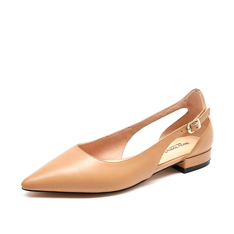 BeauToday/женские босоножки из телячьей кожи на плоской подошве с острым носком и пряжкой на ремешке; женские летние туфли ручной работы; 30067 - Цвет: Light Brown