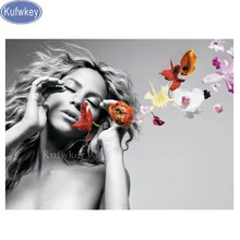 5D индивидуальная Алмазная вышивка своими руками! Полная квадратная/круглая Алмазная вышивка крестиком Мозаика черно-белая девушка "фото на заказ"