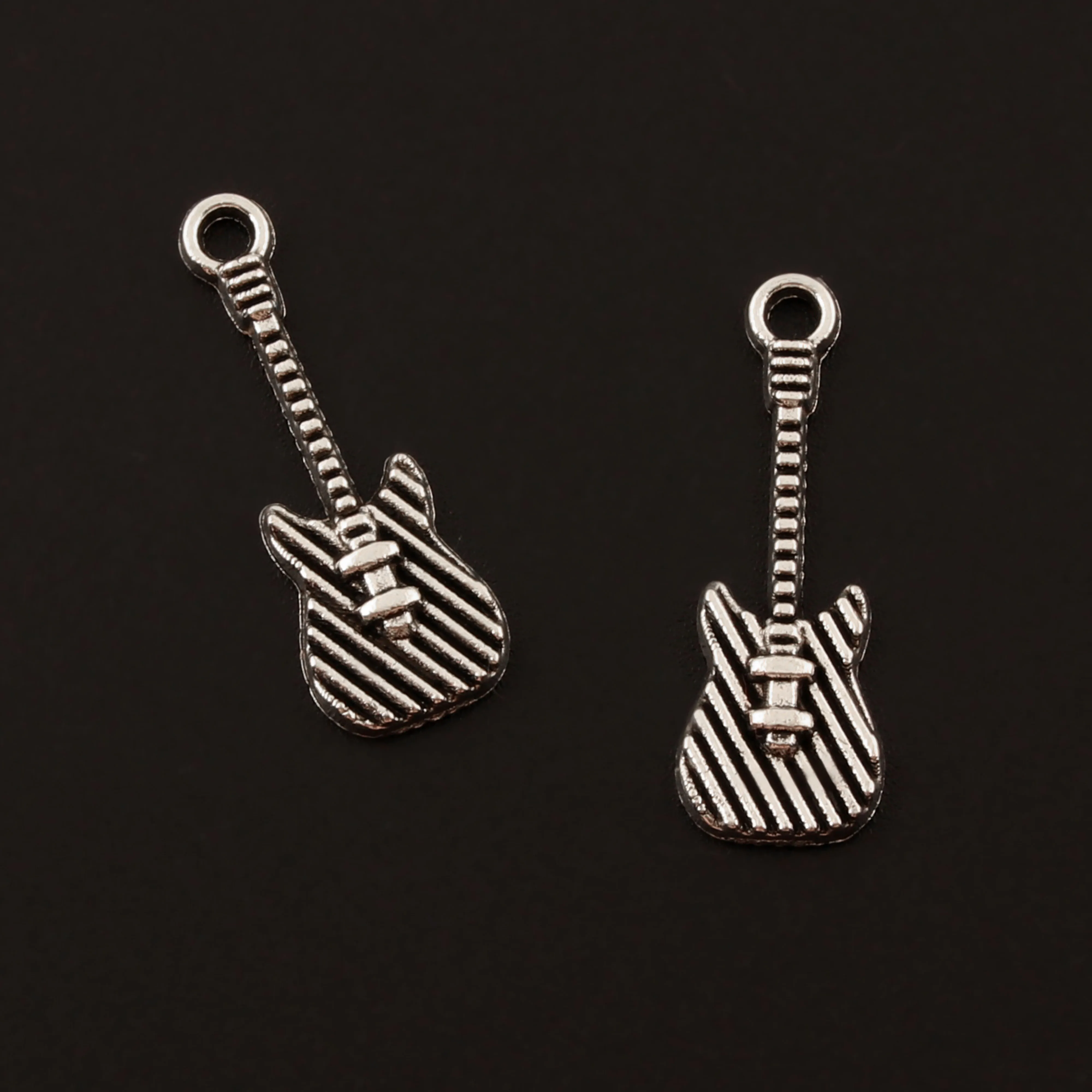 

40Pcs Antique Silver Exquisite Guitar Charms Music Instrument Rock style Pendant Making Accessories 25X9mm A874