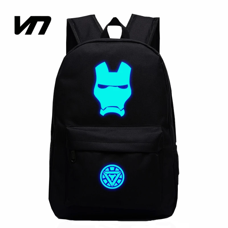 New Fashion Super Hero Iron Man font b Backpack b font Luminous Unisex Schoolbags For Teenager
