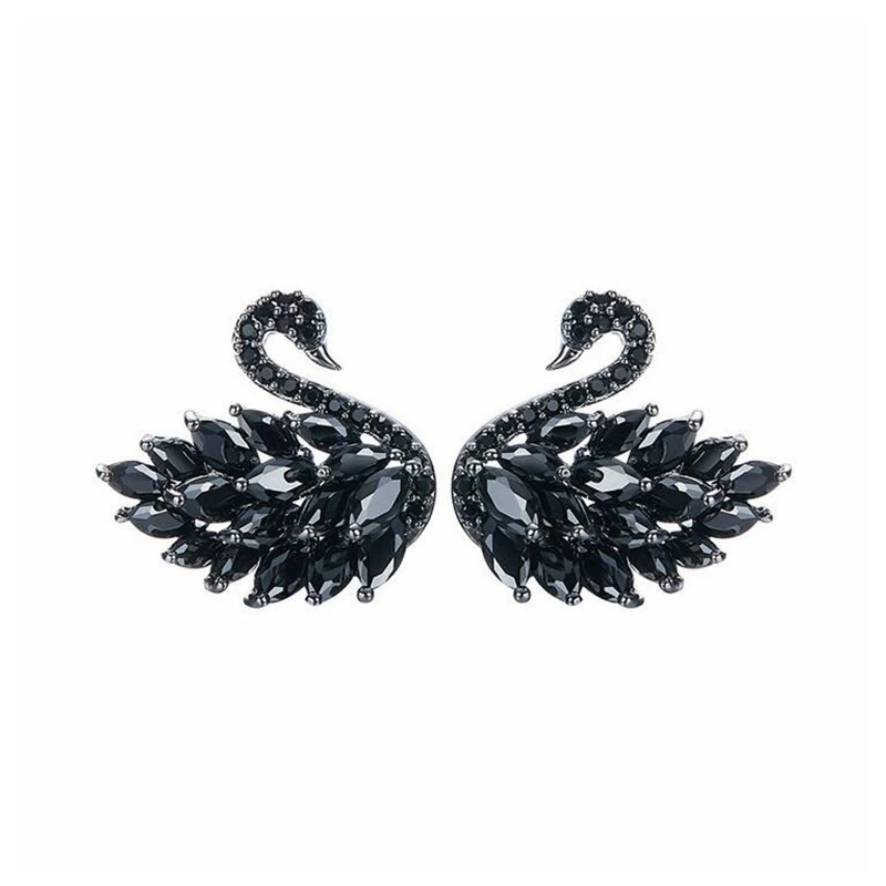 

SHDEDE New European and American personality female earnails zircon Black White Swan Earrings classic noble jewelry