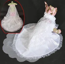 Pet dog’s luxurious bridal gown, Catherdal train wedding dress,including veil for Large and medium-size terriers,white and pink