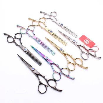 

2Pcs 6In. 440C Purple Dragon Hairdressing Scissors Thinning Scissors Cutting Shears Plum Handle Professional Hair Scissors Z9002