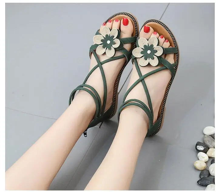 Г. летние женские сандалии на плоской подошве обувь с открытым носком женские повседневные пляжные сандалии с цветочным узором в богемном стиле Размеры 35-40, черный, зеленый цвет, 3 цвета