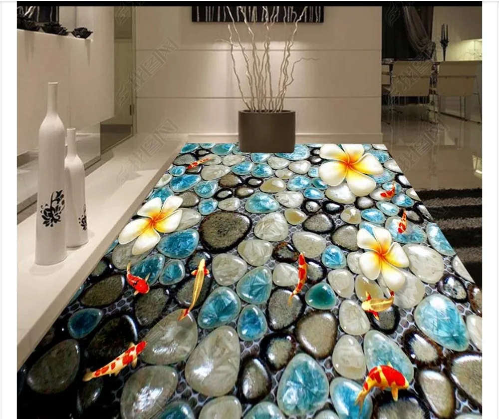 

custom photo wallpaper 3d flooring Waterproof self-adhesion mural Exquisite colorful stone tile floor three-dimensional painting