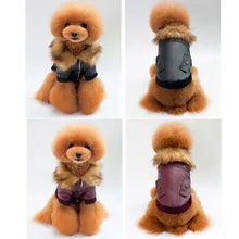 New Design Pug French Bulldog Dog Clothes Jackets Winter Pu Leather Fur Collar Coat Jacket Poodle Clothing for Pet Dog Costume